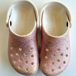 Girls Pink Glitter Crocs